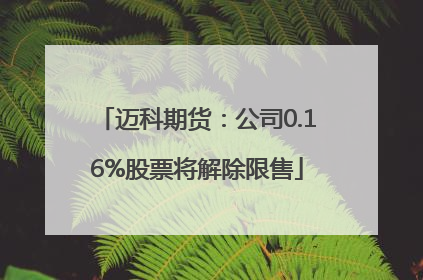 迈科期货：公司0.16%股票将解除限售